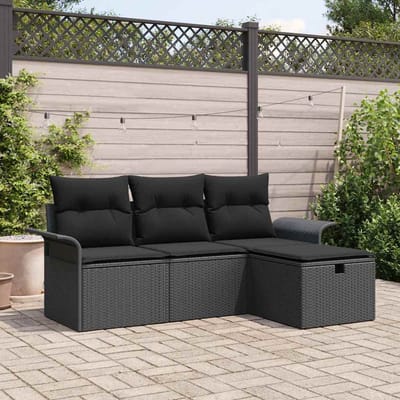 vidaXL - Tuinbank - Set - 4 - st - Zwart - poly - rattan