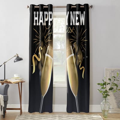 Winter Nieuwjaar Wijnglas Vuurwerk Gordijnen voor Slaapkamer Woonkamer Raambekleding Jaloezieën Keuken Huisdecoratie Gordijnen 135W x 60H(cm) x1 gray