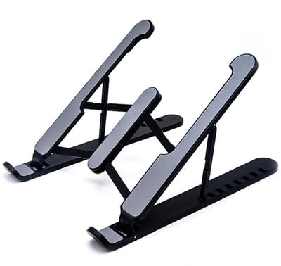 Laptop standaard - Laptop verhoger - Verstelbaar en opvouwbaar - Ergonomische laptop- en tablethouder - Aluminium met opbergzakje - Compact - Universeel - Zwart - Jonyx