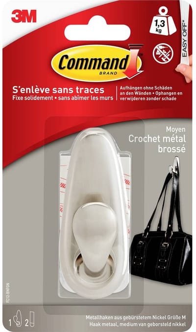 3M Command ® medium metalen haak „klassiek” (l x b x h) 83 x 32 x 32 mm Nikkel (geborsteld) Inhoud: 1 stuk(s)