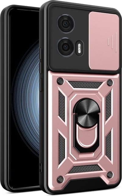 Coverup Hoesje - Geschikt voor Motorola Edge 50 Fusion Hoesje - Coverup Armor Ring Kickstand Back Cover met Camera Shield - Rose Gold