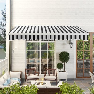 MEUNIQ balkonmarkise 395 x 245 cm handbediend cassette zonnescherm met handkurbel, aluminium en polyester, UV-bestendig voor balkon, raam of terras, wit
