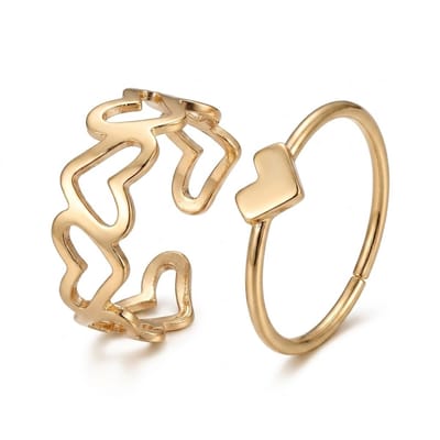 Goudkleurige ring set dames aanschuifring open ring hart ring stapelbare ring verstelbare ring minimalistische vriendschapsring 2 delige sieraden set