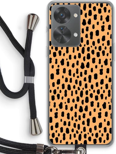 Case Company® - Hoesje met koord geschikt voor OnePlus Nord 2T hoesje met Koord - Panter - Telefoonhoesje met Zwart Koord - Bescherming aan alle Kanten en Over de Schermrand