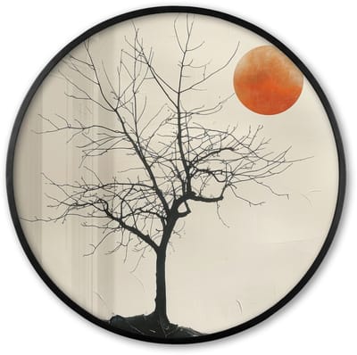 Poster in lijst Rond - Fotolijst 60x60 cm - Posters - Boom - Zon - Modern - Landschap - Ronde posterlijst zwart - Decoratie - Wanddecoratie woonkamer - Muurdecoratie slaapkamer