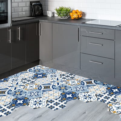 Antislip vloerstickers met beschermlaag - JELILNA vloertegels - 60x135cm - 10 zeshoekige stickers 30x26cm