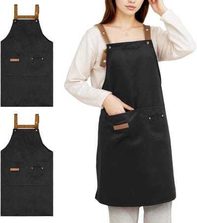 2 Pcs Kitchen Aprons for Men and Women, Cooking Aprons, Adjustable Waiter Apron, Hospitality, Barbecue, Canvas with 3 - ShopVlot
