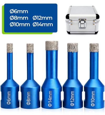 MCETOOLS Diamantboren Set (6–14 mm) – 5-Delig – Voor Tegels, Glas, Marmer & Steen – Inclusief Aluminium Opbergkoffer