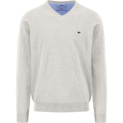 Fynch-Hatton Trui Uni Color Superfine Cotton V-Neck Winter White / male