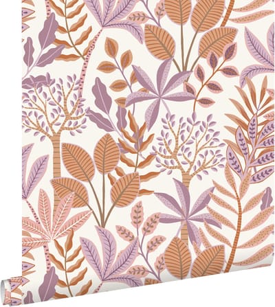 ESTAhome behang bladeren lila paars en oranje - 50 x 900 cm - 131492