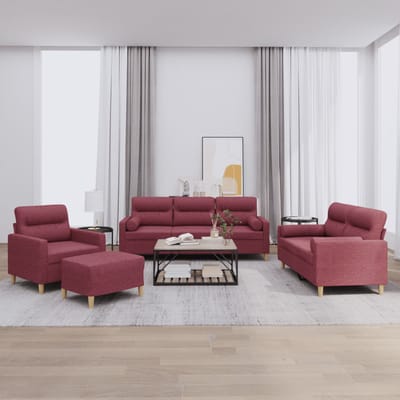 vidaXL - 4-delige - Loungeset - met - kussens - stof - wijnrood