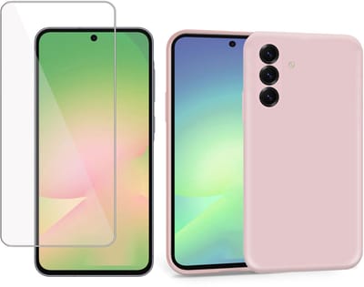 ChiGuard Hoesje & Screenprotector geschikt voor Samsung A56 / A36 – Gehard Glas Cover - Suède Case Rose