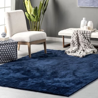 Flycarpets Solid Hoogpolig & Wasbaar Effen Vloerkleed - Donkerblauw / Navy - Woonkamer Tapijt - 160x230 cm