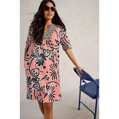 White Stuff Ash Linen Dress Coral Print Taglia: 6 REGULAR | Abiti in T-Shirt Outlet | Donna | Bianco