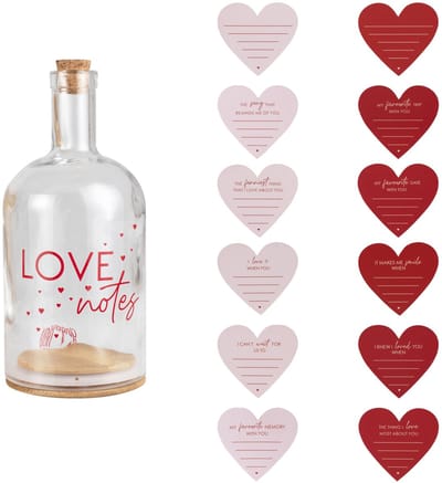 Love Notes Fles met 60 Liefdesbriefjes – Valentijn Cadeau in Fles – Romantische Briefjes Hartjes – Love Notes Bottle met Touwtje – Valentijnsdag Cadeau voor Hem & Haar