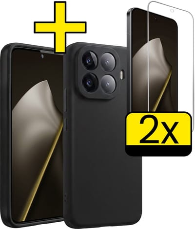 Hoesje - Met 2x Screenprotector - Geschikt voor Xiaomi 15T Pro - Sterk & Shockproof - Back Cover - Siliconen Case - Telefoon Hoes - Telefoonhoesjes - Zwart