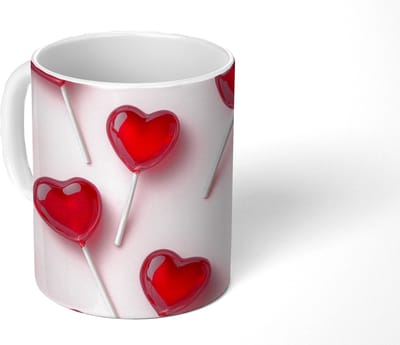 Mok - Koffiemok - Lollies - Hartjes - Roze - Mokken - 350 ML - Beker - Koffiemokken - Theemok