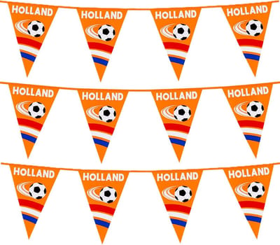 Boland Vlaggenlijn feestslinger - 3x - oranje/holland met voetbal - 6 meter - 15 vlaggen - kunststof