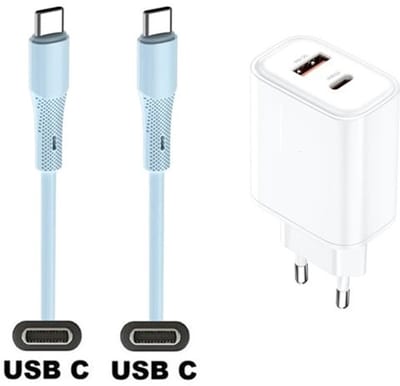 36W super snellader met 2 poorten + 1,0m USB C naar C kabel. Universele PD lader. Oplader adapter past op JBL Go 3, Go 4, Free 2, Flip 5 / 6, Charge 4 / 5, Tour One / One M2 / One Pro 2 / One Pro plus, Extreme 3 / 4
