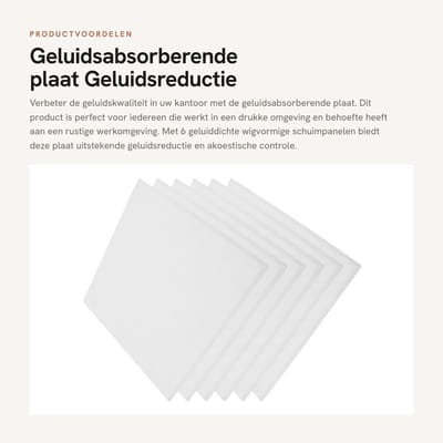 Dailygoods- Geluidsabsorberende Plaat - Brandwerend - Geluidsabsorptie - Geluidsdemping - Akoestische Verwerking - 6 Panelen van Polyestervezel - Akoestisch Paneel