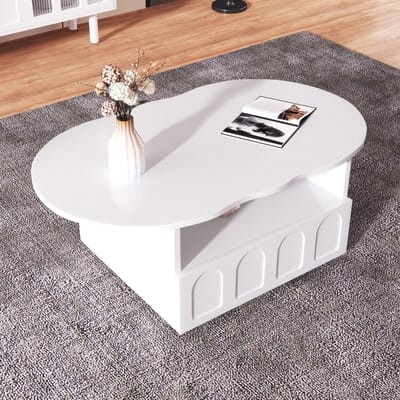 DESMIU Salontafel - Wolkvormig Ontwerp Met Lade En Open Vak - Speels Voor Woonkamer En Interieur - Spaanplaat - Wit - 100x60x40,5 Cm