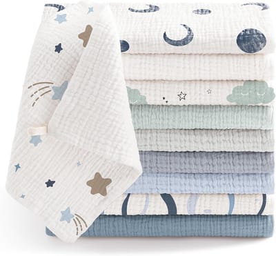 Set van 10 Zachte en Absorberende Molton Hydrofiele Luiers voor Baby's, 100% Katoen, 25x25 cm