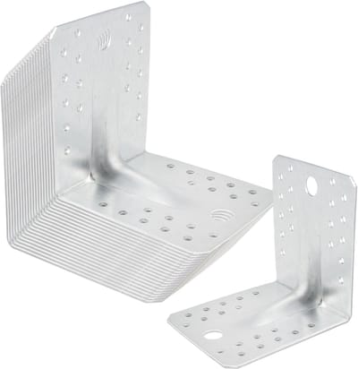 SOTECH 20-delige set hoekbeugels, hoekverbinders, 105 × 105 × 90 mm met rib (versteviging), 90° materiaaldikte, 2,5 mm, zware hoekbeugels van thermisch verzinkt staal, hoekbeugels