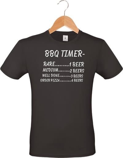 Mijncadeautje - Barbecue T-shirt - unisex - zwart - BBQ - Garden party - Tuinfeest - Vrijgezel - Verjaardag - BBQ Timer - maat S