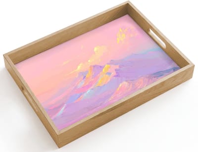 Dienblad hout 40x30 cm - Schootdienblad - Bergtoppen - Wolken - Dromerig - Borrelplank rechthoek - Plateau dienbladen