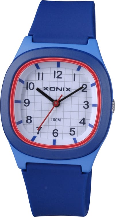 Xonix-Kinderhorloge-model ABS-006-Vanaf 8 jaar-10 atm waterdicht-zwemmen-duidelijke wijzerplaat-blauw-rood-afmeting 35 x 30 mm