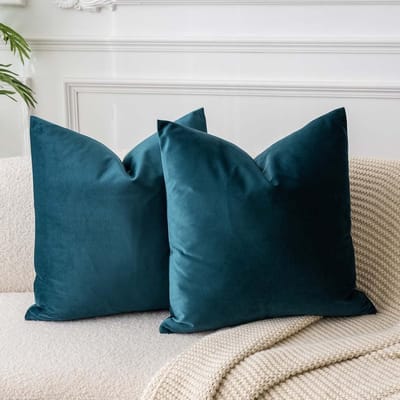 Set van 2 Sierkussenshoezen 65x65cm - Peacock Blauw Fluweel - Zacht en Effen Decoratie