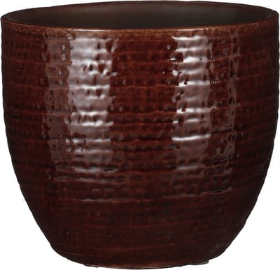Mica Decorations Plantenpot/bloempot - terracotta - kastanje bruin flakes relief- D16/H14 cm