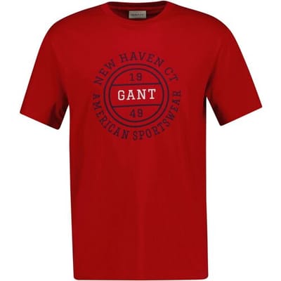 Gant T-Shirt Large New Haven Graphic Short Sleeve Crew Neck Cotton Ruby Red / male