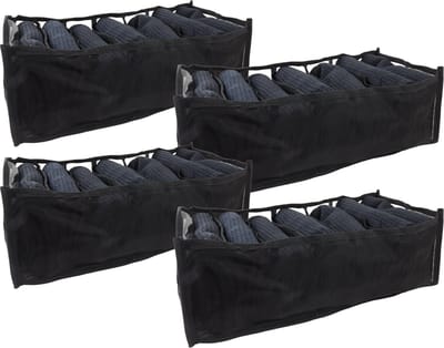 Nordix Kledingkast - Organizer - Opbergsysteem - Opbergmand - Lade 7 - Vakken - Zwart - 4 stuks