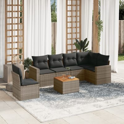 vidaXL - 7-delige - Loungeset - met - kussens - poly - rattan - grijs