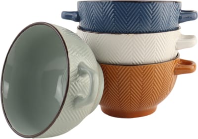 OTIX Soepkommen - met Oor - Set van 4 - Soepbeker - Verschillende kleuren - Soeptassen - Aardewerk - 600 ml - HEATHER