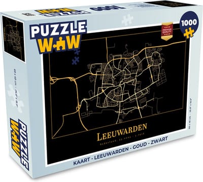 Puzzel Kaart - Leeuwarden - Goud - Zwart - Legpuzzel - Puzzel 1000 stukjes volwassenen