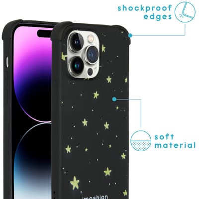 imoshion Hoesje - Geschikt voor Apple iPhone 14 Pro Max - Design Hoesje met Koord - Stars Gold