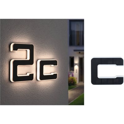 Solar LED-huisnummerverlichting incl. verwisselbare accu Letter C IP44 3000K 6lm Zwart
