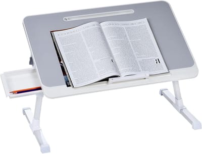 Opvouwbare Laptop Bureau met Opberglade, 60 x 40 cm, Verstelbaar Bed Bureau voor Werken, Eten, Schrijven en Spelen, Grijs