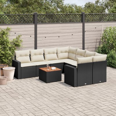vidaXL - 9-delige - Loungeset - met - kussens - poly - rattan - zwart