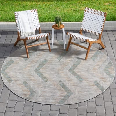 Muratap Uni binnen en buiten rond vloerkleed solid outdoor laagpolig tapijt beige- 120 cm rond