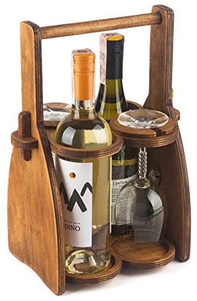 Houten wijnfles en glazen caddy - Bierdrager en drinkbureau accessoires - Heren organizer en opbergstandaard voor drank
