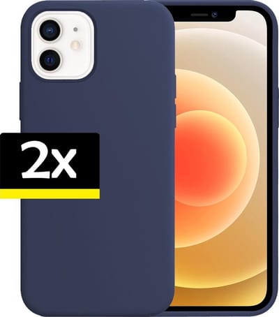 Hoesje - 2 Stuks - Geschikt voor Apple iPhone 12 - Sterk & Shockproof - Case Siliconen - Back Cover - Telefoon Hoes - Telefoonhoesjes - Donkerblauw