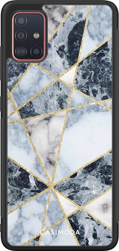Casimoda® hoesje - Geschikt voor Samsung Galaxy A51 - Abstract Marmer Blauw - Zwart TPU Backcover - Geometrisch patroon - Blauw
