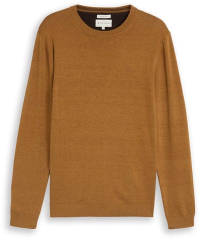 Tom Tailor - Basic gebreide trui van katoen - Maat XL - dark camel melange