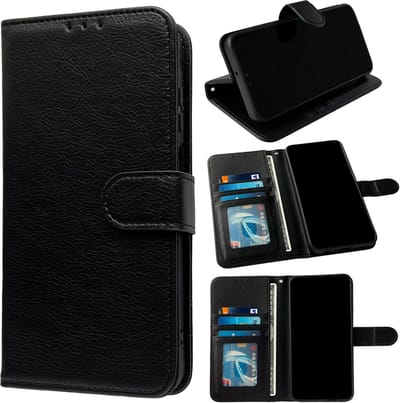 Casemania Hoesje Geschikt voor Apple iPhone 16e - Zwart - Luxe Portemonnee Book Case