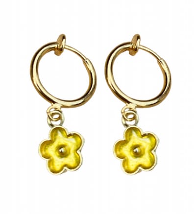 Klem oorbellen- bloem- geel- goudkleur- Albery -geen gaatje-Charme Bijoux