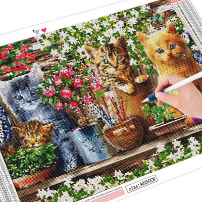 Peinture de diamant d'animaux, couture ronde complète, point de croix, broderie de chat, vente d'art en diamant 20X30CM black