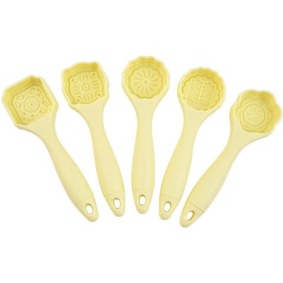 5-delige Set Maancake Vorm Plastic Chinese Maancake Vorm Patisserie Gereedschappen Kristallen IJs Huid Anti-aanbak Bakvorm beige